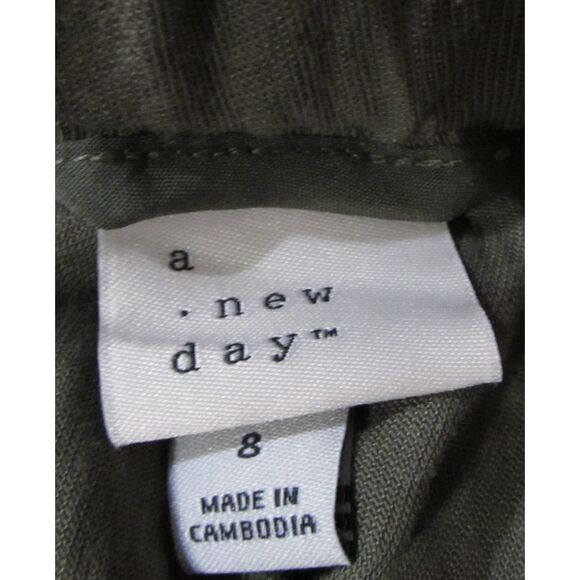 A New Day size 8 wide leg dark green pants fall button zipper elastic back comfy - Picture 8 of 9